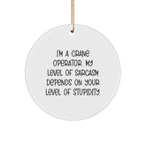 Funny Crane Operator Gifts from Friends for Men - I'm A Crane Operator. My Level Of Sarcasm Depends On Your Level Of Stupidity. Circle Ornament for Christmas - Image 1